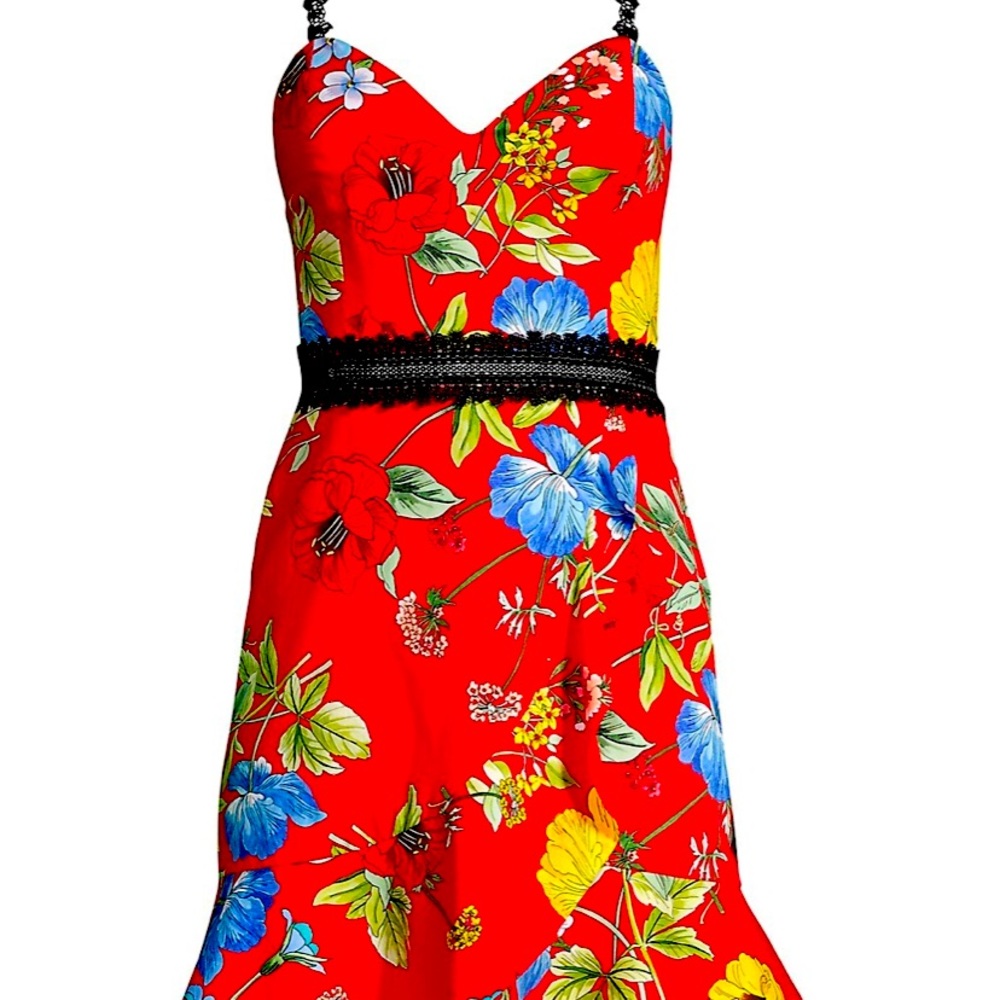 Kirby Lace-Trimmed Floral Fit-And-Flare Dress